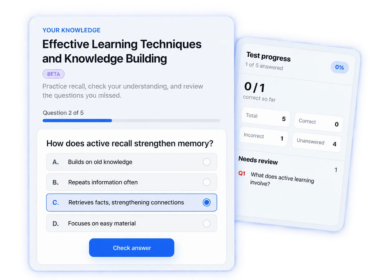 ScribeShot Test Me supporting active recall across saved knowledge