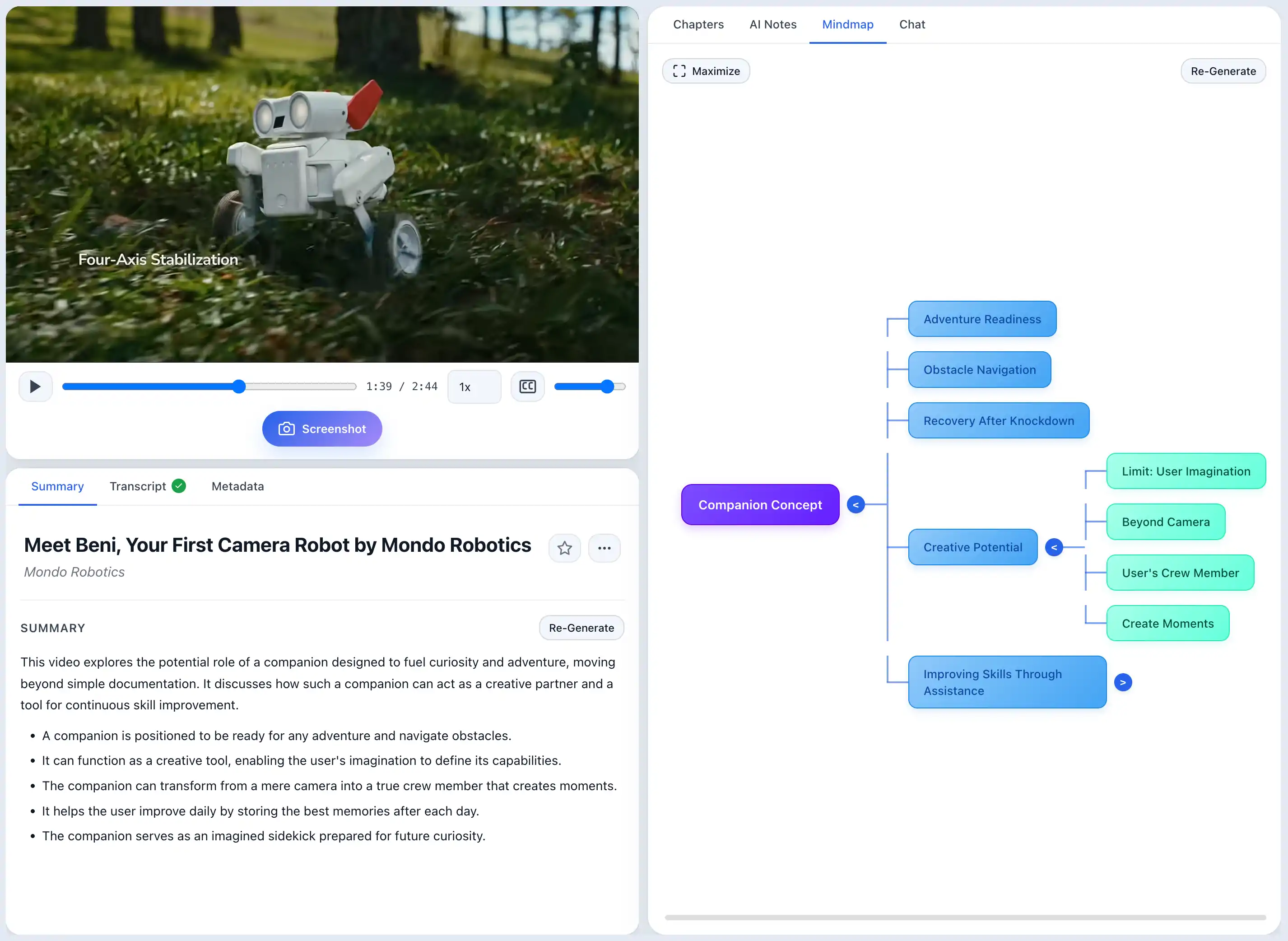 ScribeShot Interactive Mind Mapping dashboard screen