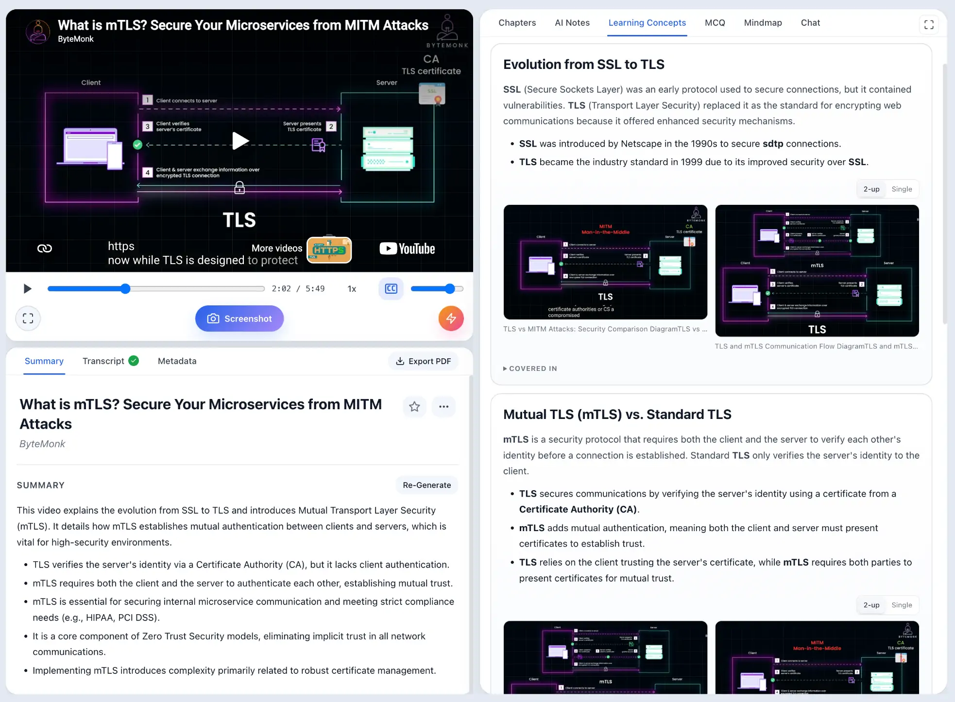 ScribeShot Learning Concepts extracted from video chapters with timestamps and visual evidence